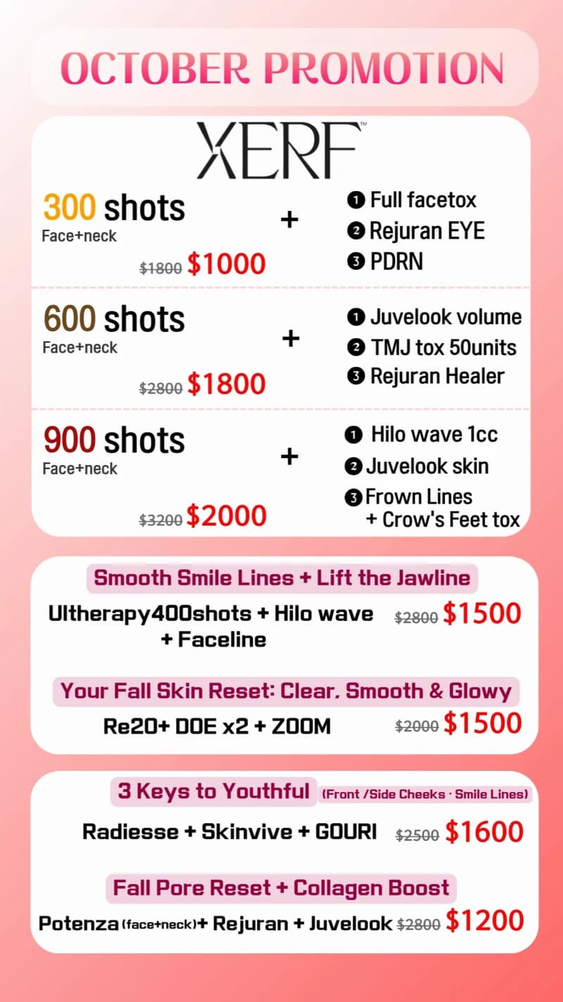 Dermaster LA October 2026 promotion: XERF 300, 600 and 900 shot packages and Ultherapy, Potenza and Radiesse sets
