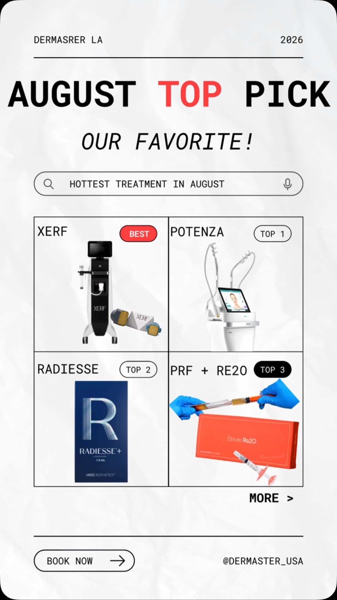 Instagram post: AUGUST TOP PICKS at DERMASTER LA